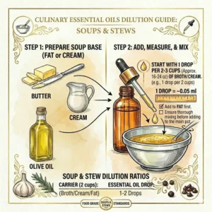 Creative illustration showing herbal infusions made with rosemary and lavender essential oils food grade.