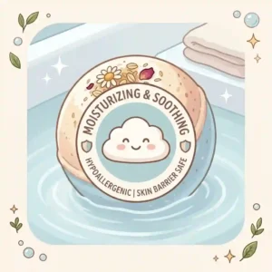 A vector diagram showing how moisturizing bath bombs for sensitive skin protect and hydrate the delicate skin barrier.