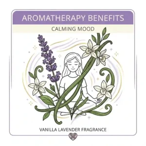 A peaceful illustration of a serene person meditating, highlighting the therapeutic and calming benefits of this specific vanilla lavender fragrance.