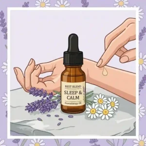 Adding therapeutic drops of calm essential oil into a warm bath filled with flowers, calm essential oil bath soak.