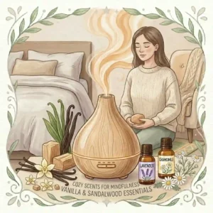 Graphic illustration of vanilla and sandalwood, which are popular warm and earthy calming scents